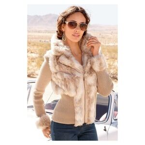 Boston Proper Beige Faux Fur Jacket
